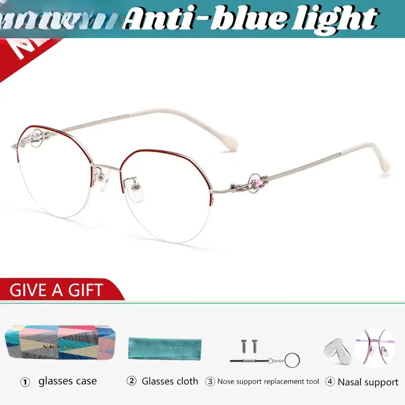 Women's Oval Semi-Rimless Alloy Flat Top Reading Glasses 318001 — view 3 | Rx Spectacle