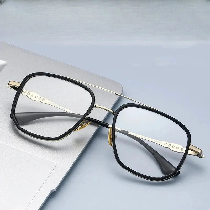 Men's Square Full Rim Titanium Double Bridge Prescription Glasses 852450 — view 1 | Rx Spectacle