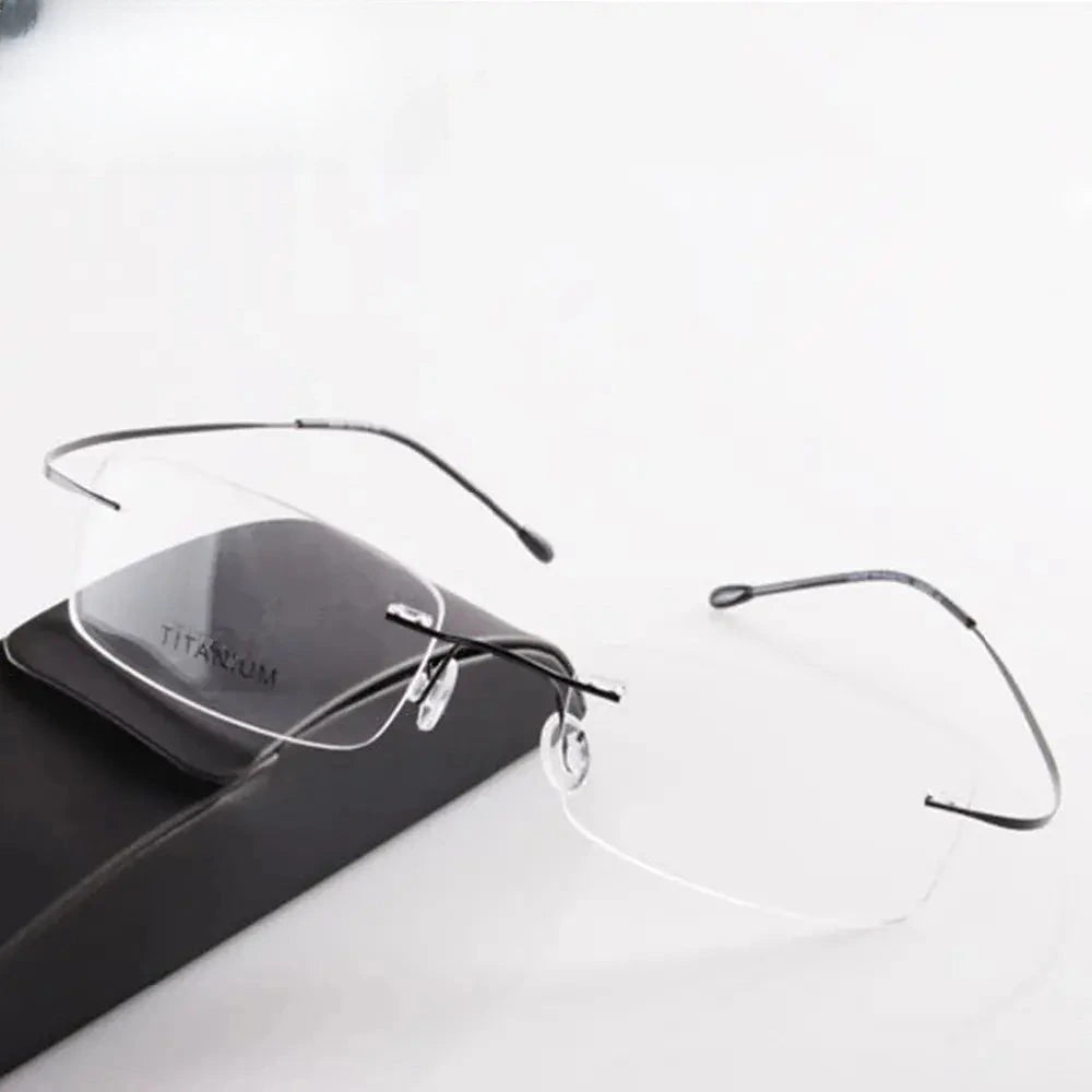 Unisex Square Rimless Titanium Reading Glasses 887044 — view 4 | Rx Spectacle