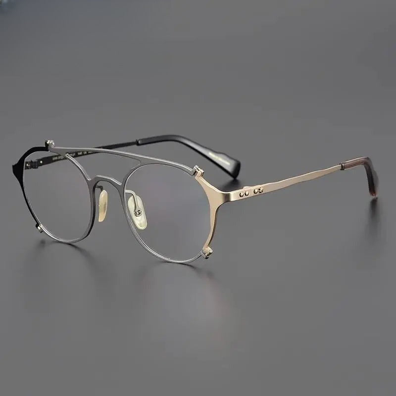 Unisex Round Full Rim Titanium Double Bridge Prescription Glasses Gxyj1026 — view 10 | Rx Spectacle