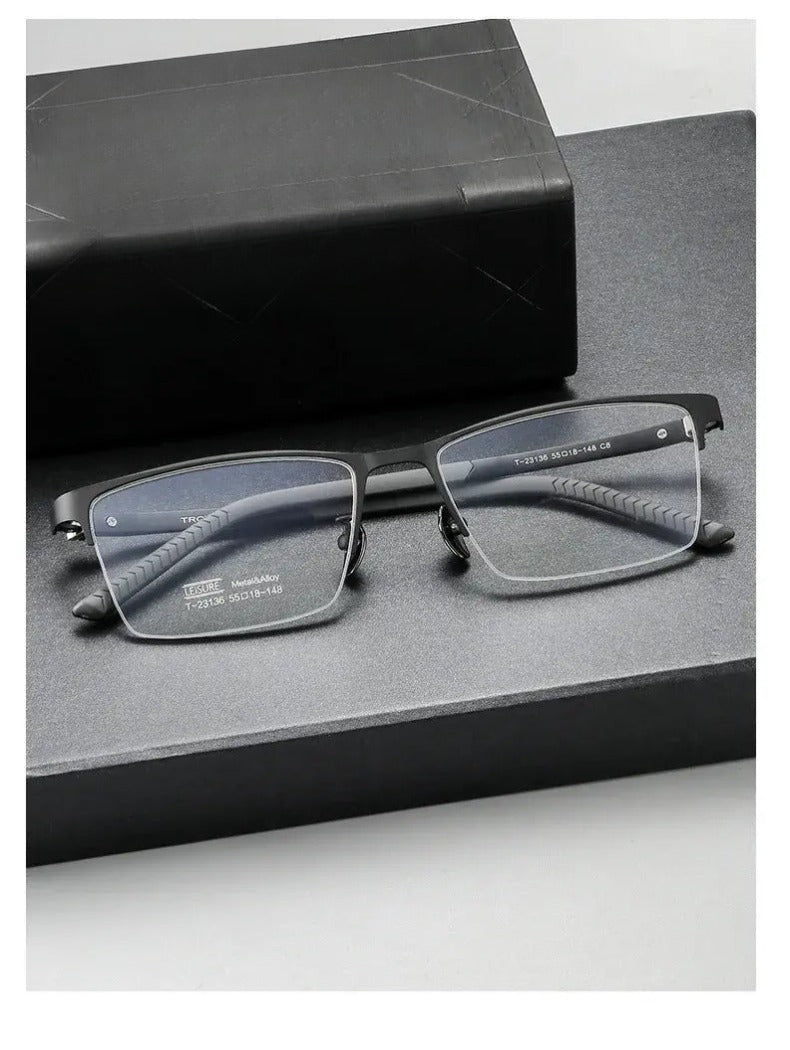 Unisex Polygon Semi-Rimless Titanium Prescription Glasses 23136 — view 1 | Rx Spectacle