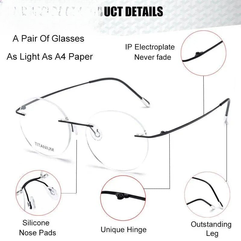 Unisex Round Rimless Titanium Prescription Glasses Kr6012 — view 11 | Rx Spectacle