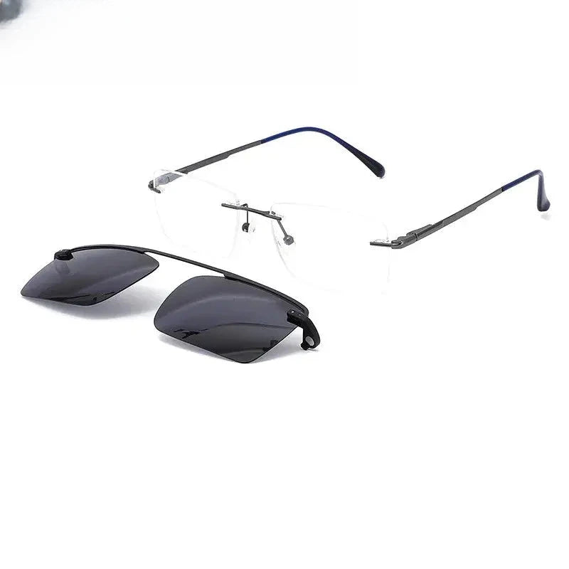 Men's Square Rimless Alloy Clip-On Prescription Glasses 613067 — view 4 | Rx Spectacle