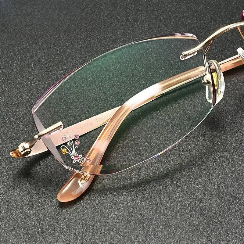 Women's Rectangular Rimless Titanium Prescription Glasses 10139 — view 1 | Rx Spectacle