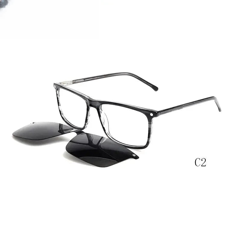 Unisex Square Full Rim Acetate Clip-On Prescription Glasses — view 3 | Rx Spectacle