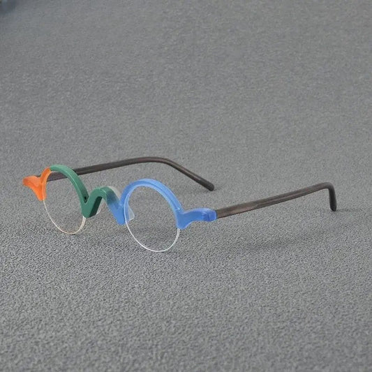 Unisex Round Semi-Rimless Acetate Prescription Glasses — view 1 | Rx Spectacle