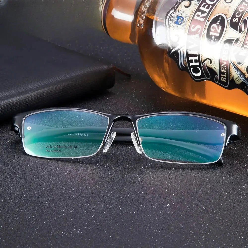Unisex Square Semi-Rimless Aluminum Reading Glasses 946177 — view 1 | Rx Spectacle