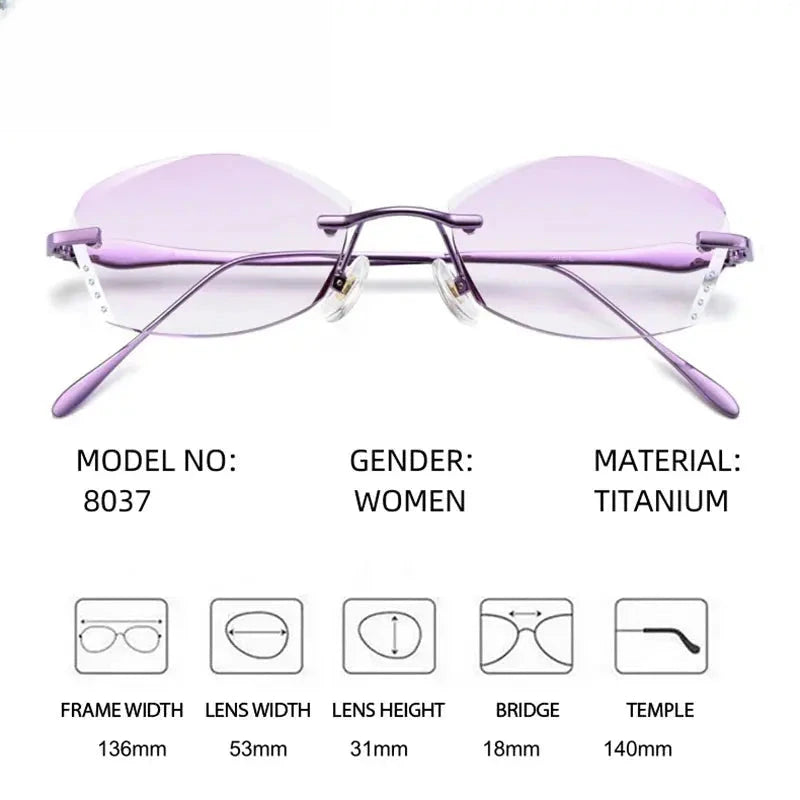 Women's Square Rimless Titanium Prescription Glasses 698037 — view 2 | Rx Spectacle