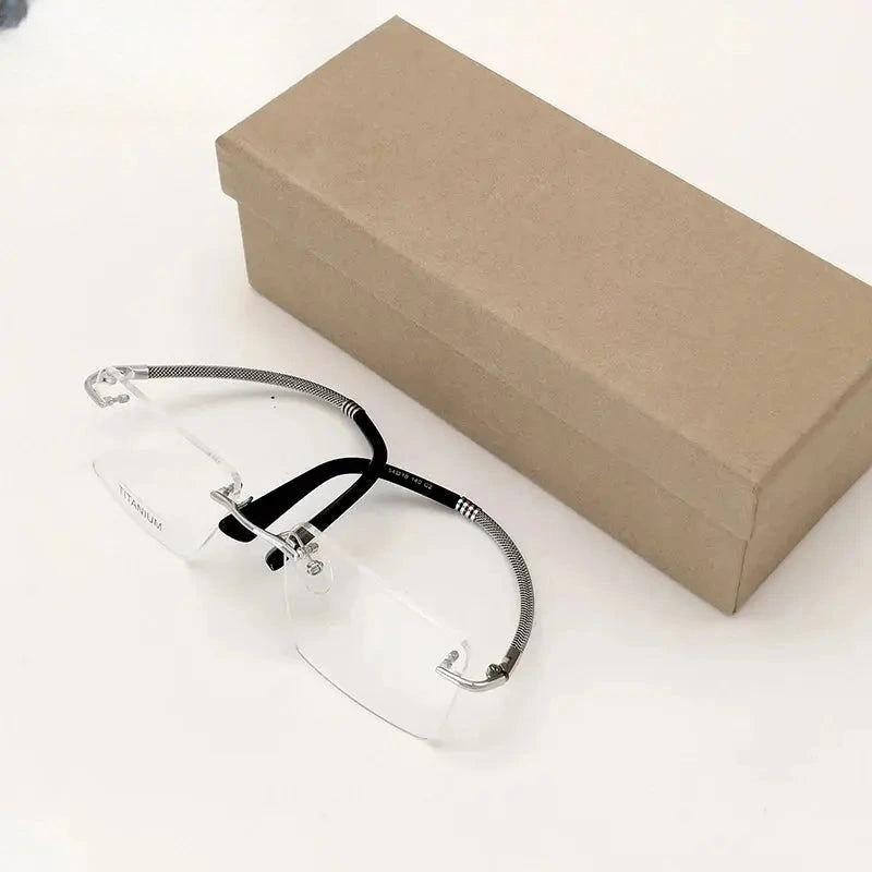 Unisex Square Rimless Titanium Prescription Glasses 1657 — view 5 | Rx Spectacle