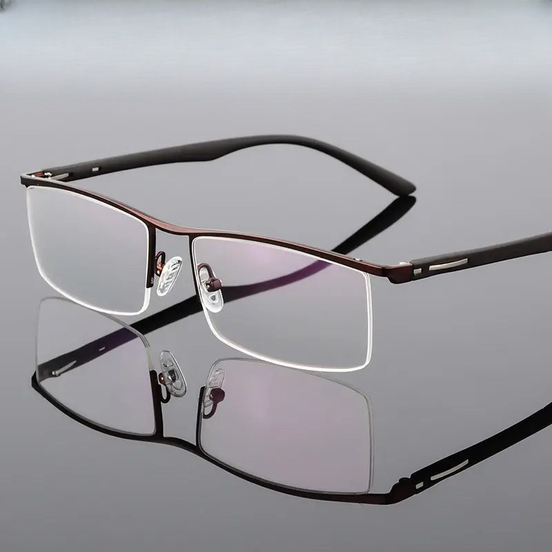 Men's Rectangular Semi-Rimless Titanium Prescription Glasses P88310 — view 1 | Rx Spectacle