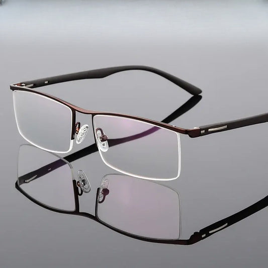 Men's Rectangular Semi-Rimless Titanium Prescription Glasses P88310 — view 1 | Rx Spectacle