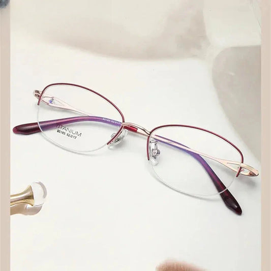 Women's Oval Semi-Rimless Titanium Prescription Glasses 951856 — view 1 | Rx Spectacle