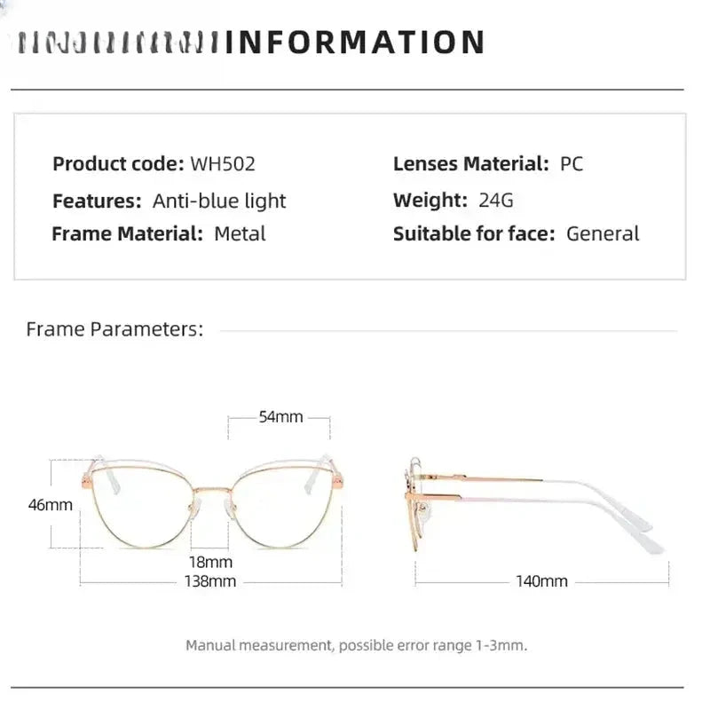 Women's Cat Eye Full Rim Alloy Reading Glasses 49745 — view 3 | Rx Spectacle