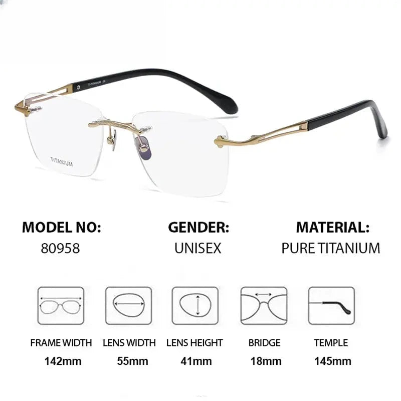 Unisex Square Rimless Titanium Prescription Glasses 880958 — view 2 | Rx Spectacle