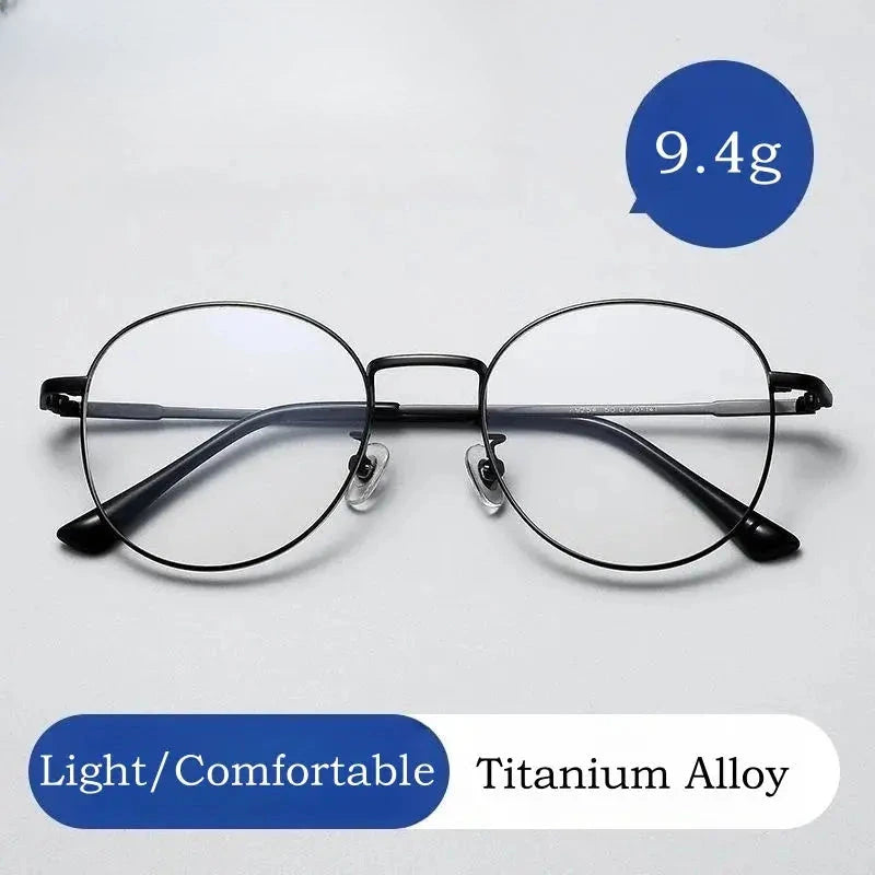 Men's Round Full Rim Titanium Prescription Glasses 9254 — view 2 | Rx Spectacle