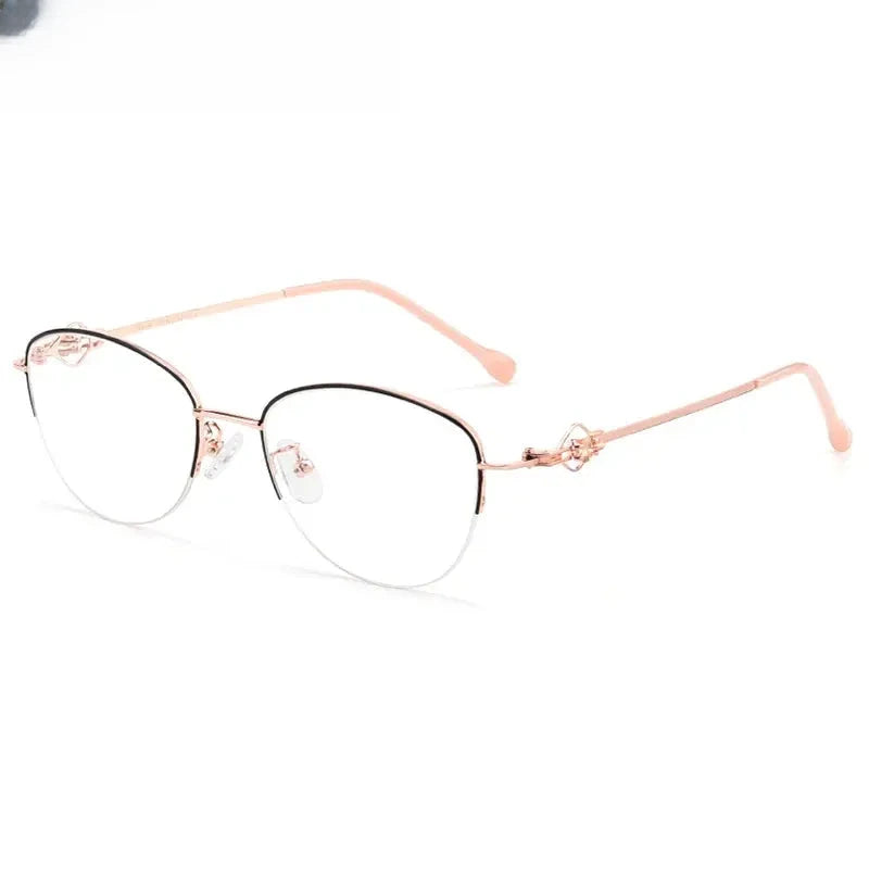 Women's Oval Semi-Rimless Stainless Steel Prescription Glasses 80254 — view 3 | Rx Spectacle