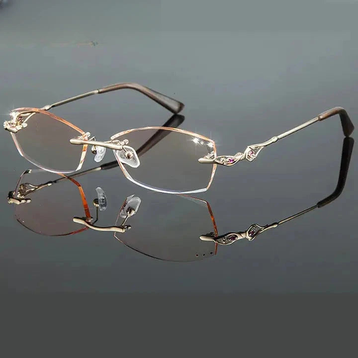 Women's Oval Rimless Titanium Prescription Glasses 80159 — view 2 | Rx Spectacle