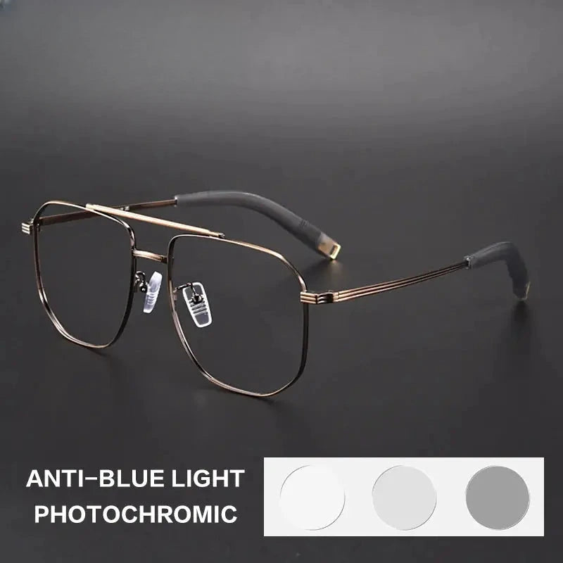 Unisex Square Full Rim Titanium Double Bridge Reading Glasses 760942 — view 8 | Rx Spectacle