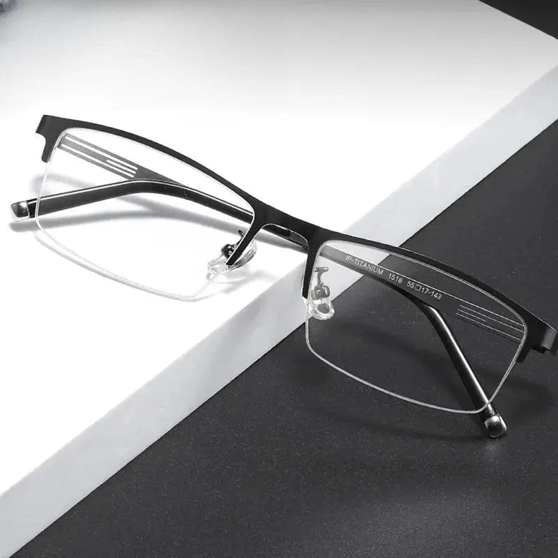 Men's Square Semi-Rimless Titanium Prescription Glasses 715180 — view 1 | Rx Spectacle