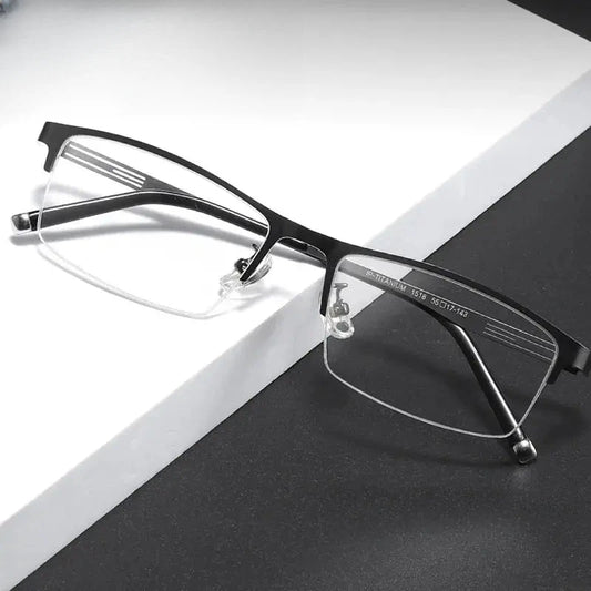 Men's Square Semi-Rimless Titanium Prescription Glasses 715180 — view 1 | Rx Spectacle