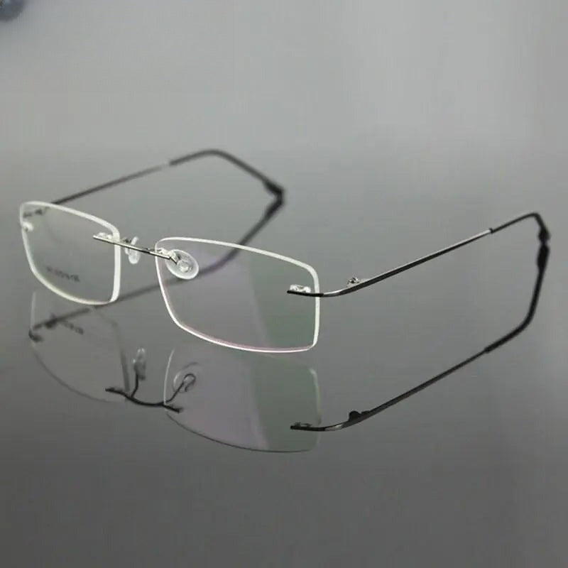 Unisex Square Rimless Titanium Prescription Glasses 763 — view 7 | Rx Spectacle