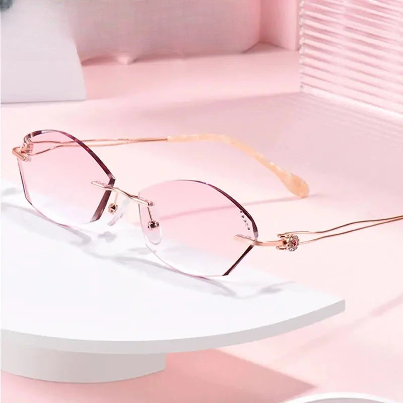 Women's Cat Eye Rimless Titanium Prescription Glasses 88839 — view 2 | Rx Spectacle