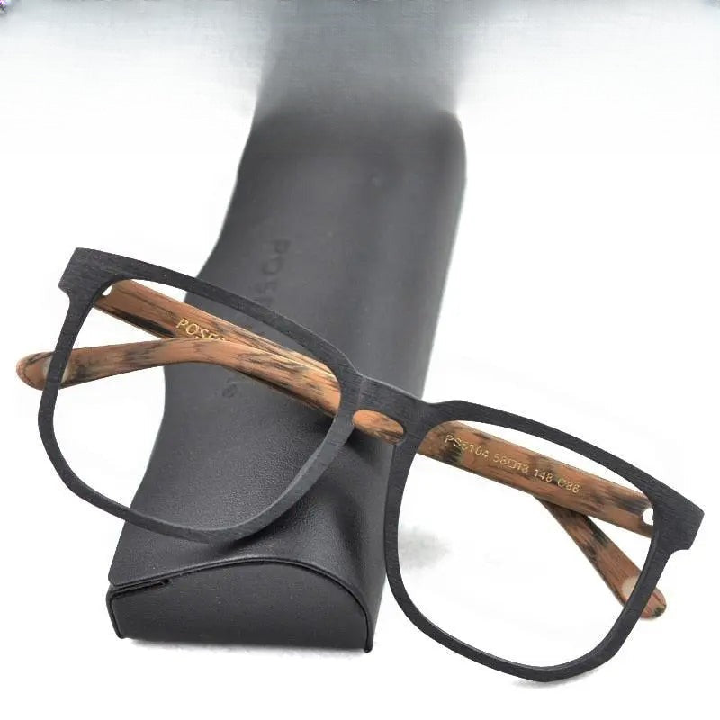 Unisex Square Full Rim Wood Oversized Prescription Glasses Ps5104 — view 1 | Rx Spectacle