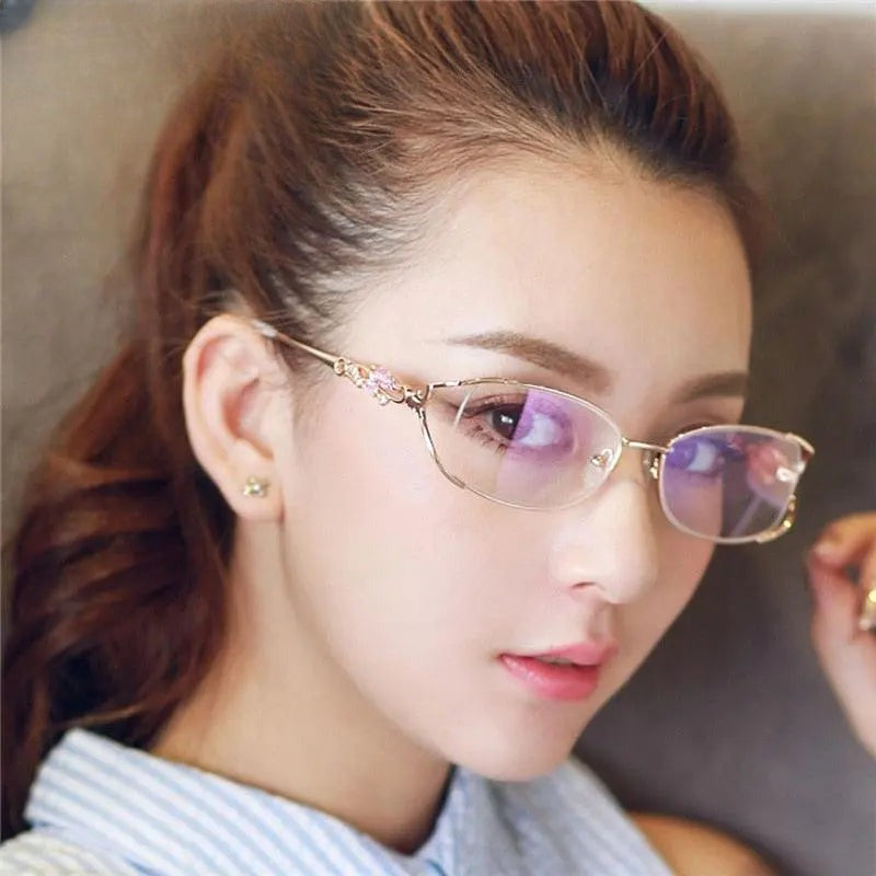 Women's Oval Semi-Rimless Titanium Prescription Glasses 95038 — view 5 | Rx Spectacle