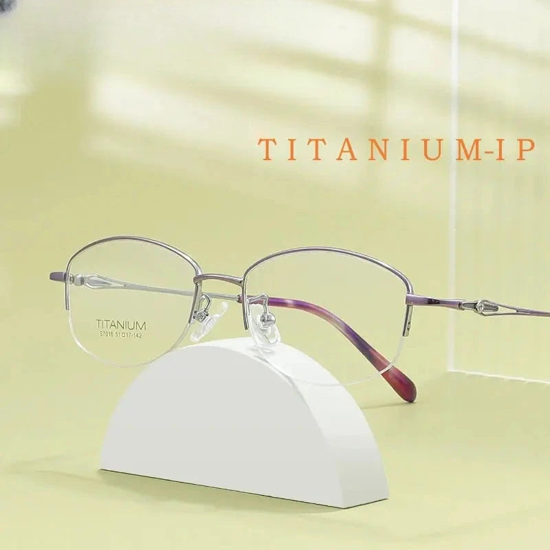 Women's Square Semi-Rimless Titanium Prescription Glasses Y7016 — view 2 | Rx Spectacle