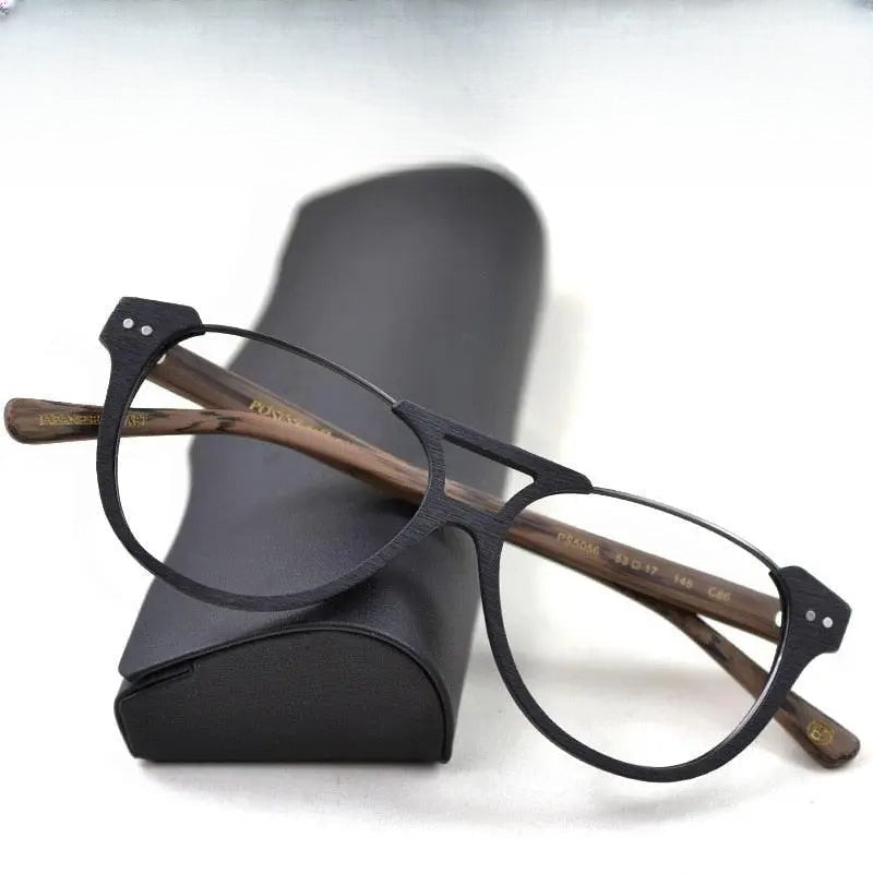 Unisex Round Full Rim Wood Double Bridge Prescription Glasses Ps5056 — view 1 | Rx Spectacle
