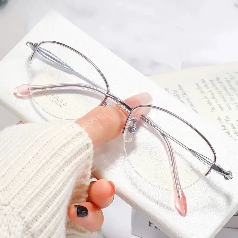 Women's Cat Eye Semi-Rimless Titanium Reading Glasses 47010 — view 6 | Rx Spectacle