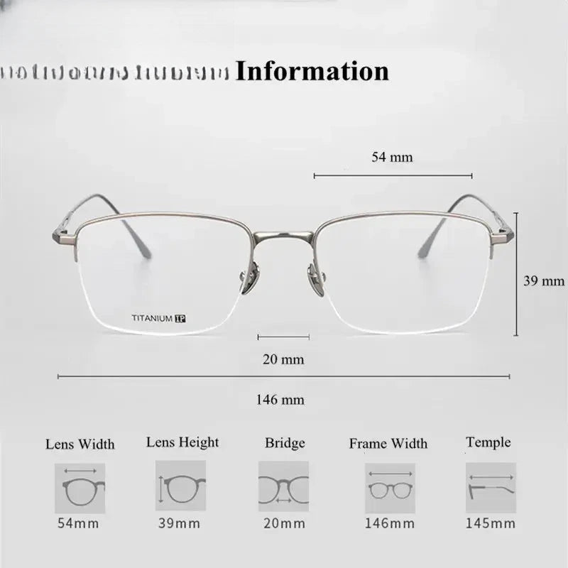 Men's Square Semi-Rimless Titanium Prescription Glasses 3812 — view 6 | Rx Spectacle