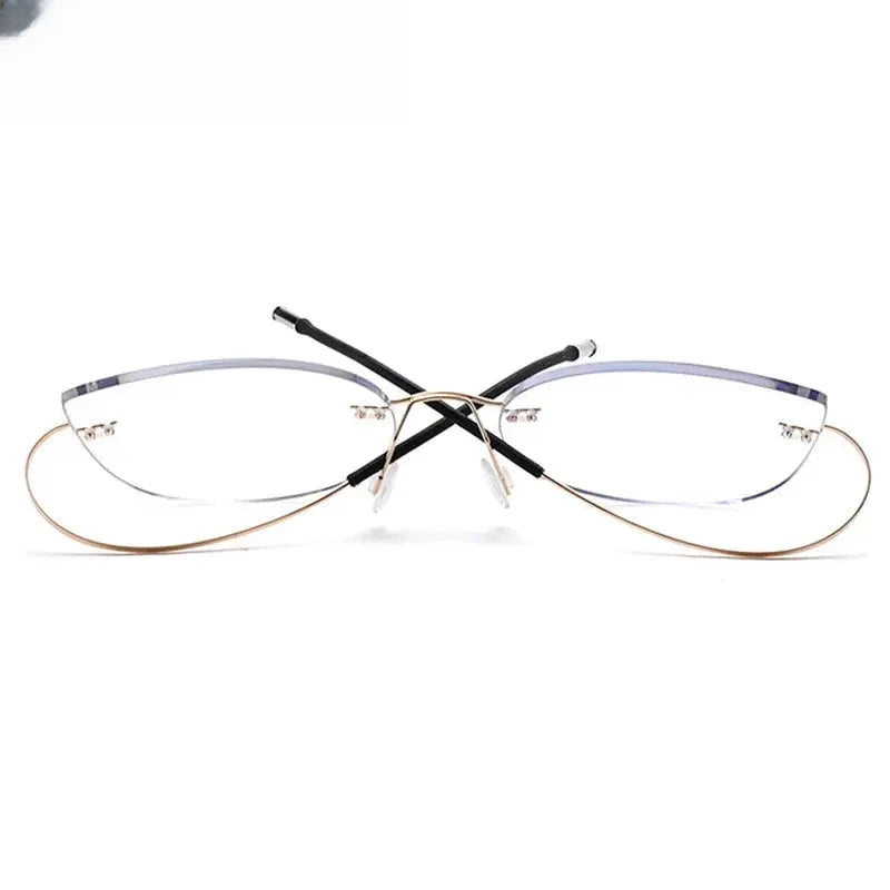 Unisex Cat Eye Rimless Titanium Prescription Glasses 003 — view 5 | Rx Spectacle