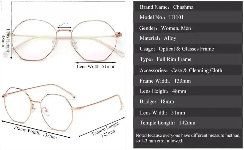 Women's Polygon Full Rim Alloy Prescription Glasses 91100/01 — view 3 | Rx Spectacle