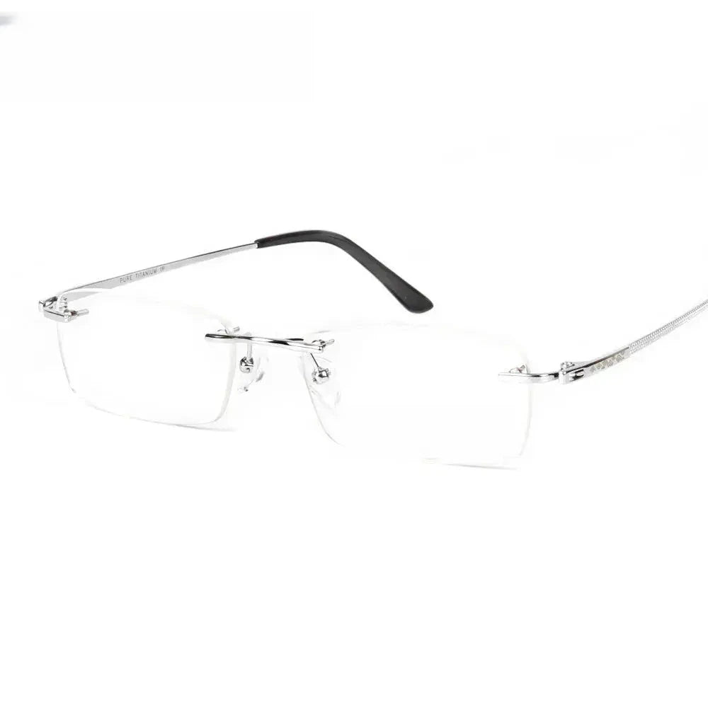 Unisex Square Rimless Titanium Prescription Glasses 26605 — view 4 | Rx Spectacle
