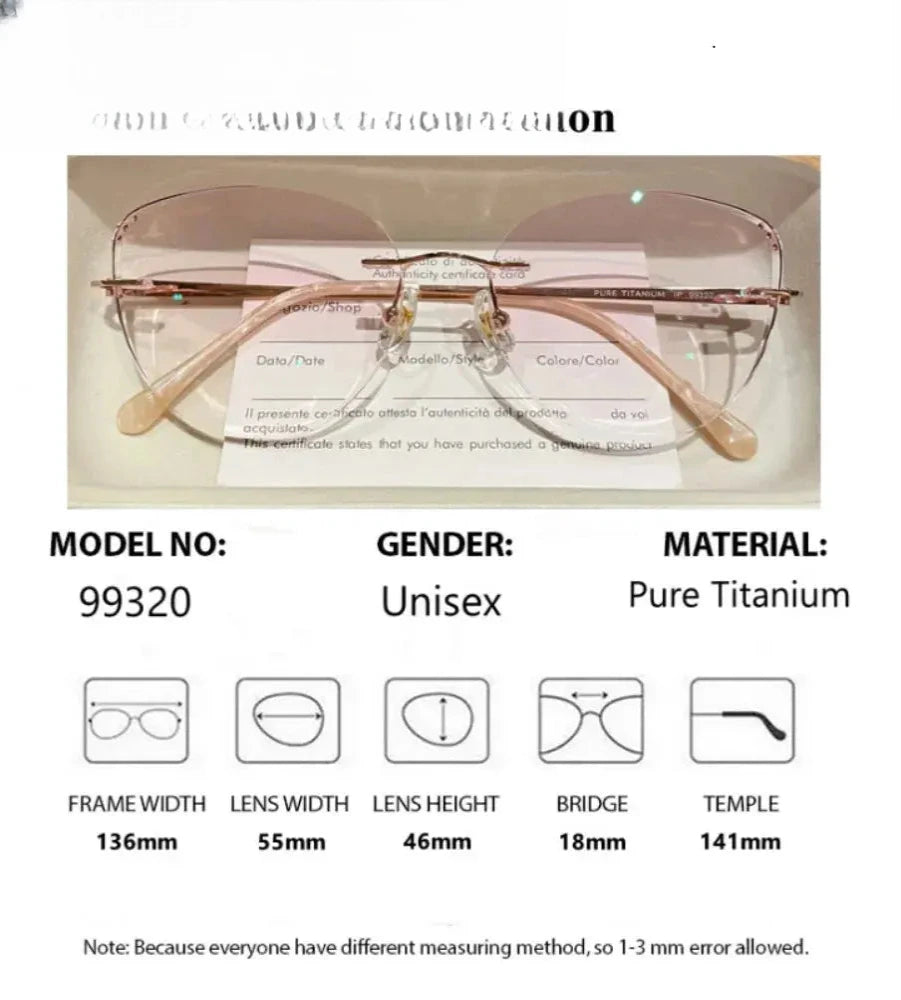 Women's Cat Eye Rimless Titanium Prescription Glasses 88057 — view 2 | Rx Spectacle