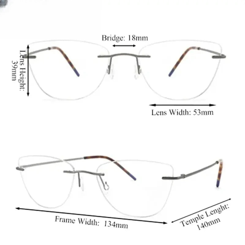 Women's Cat Eye Rimless Titanium Prescription Glasses 889016 — view 3 | Rx Spectacle