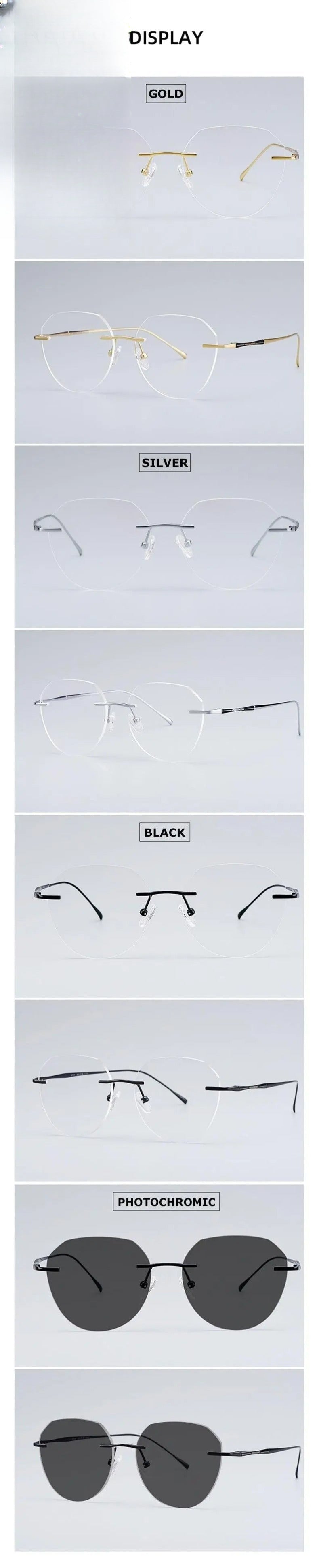Women's Round Rimless Titanium Prescription Glasses 3018 — view 12 | Rx Spectacle