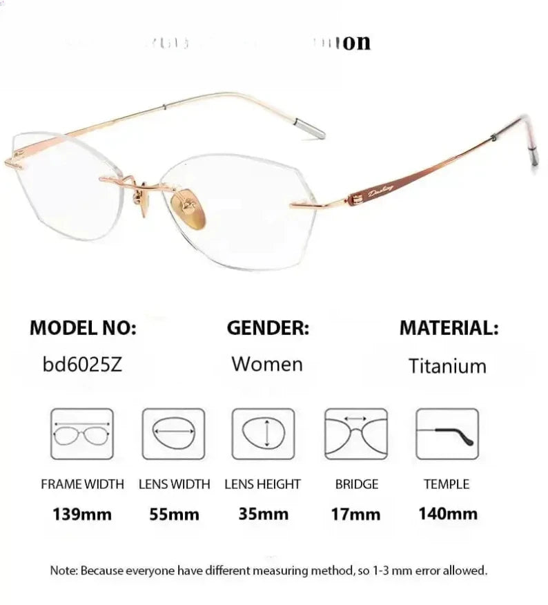 Women's Cat Eye Rimless Titanium Prescription Glasses 60254 — view 2 | Rx Spectacle