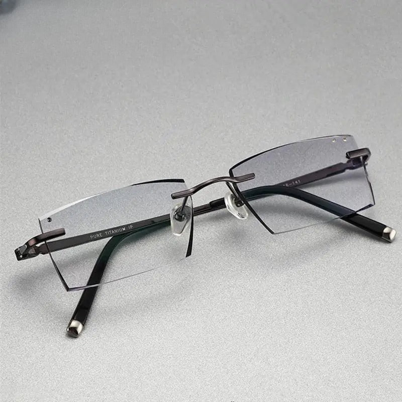 Men's Square Rimless Titanium Prescription Glasses 9090 — view 3 | Rx Spectacle