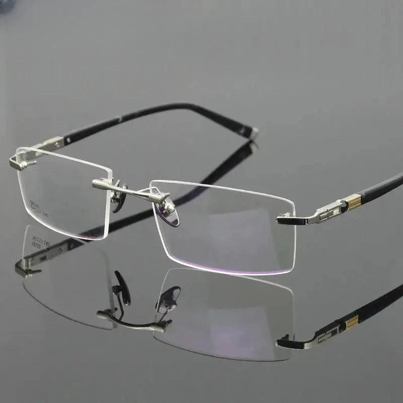 Unisex Square Rimless Titanium Prescription Glasses 58103 — view 1 | Rx Spectacle