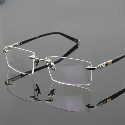 Unisex Square Rimless Titanium Prescription Glasses 58103 — view 1 | Rx Spectacle