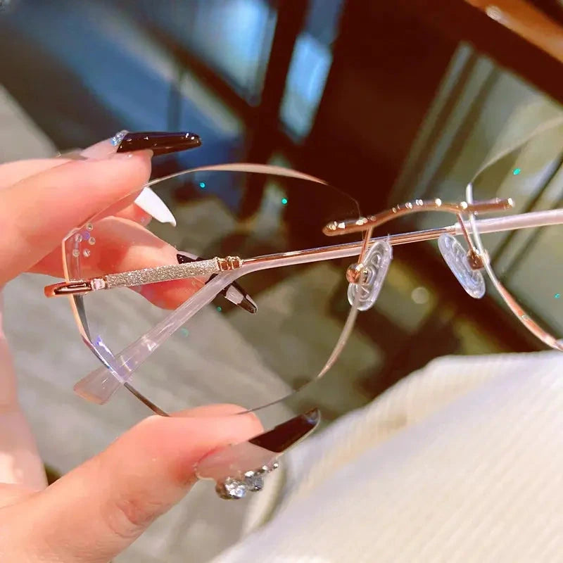 Women's Oval Rimless Titanium Prescription Glasses 88606 — view 2 | Rx Spectacle