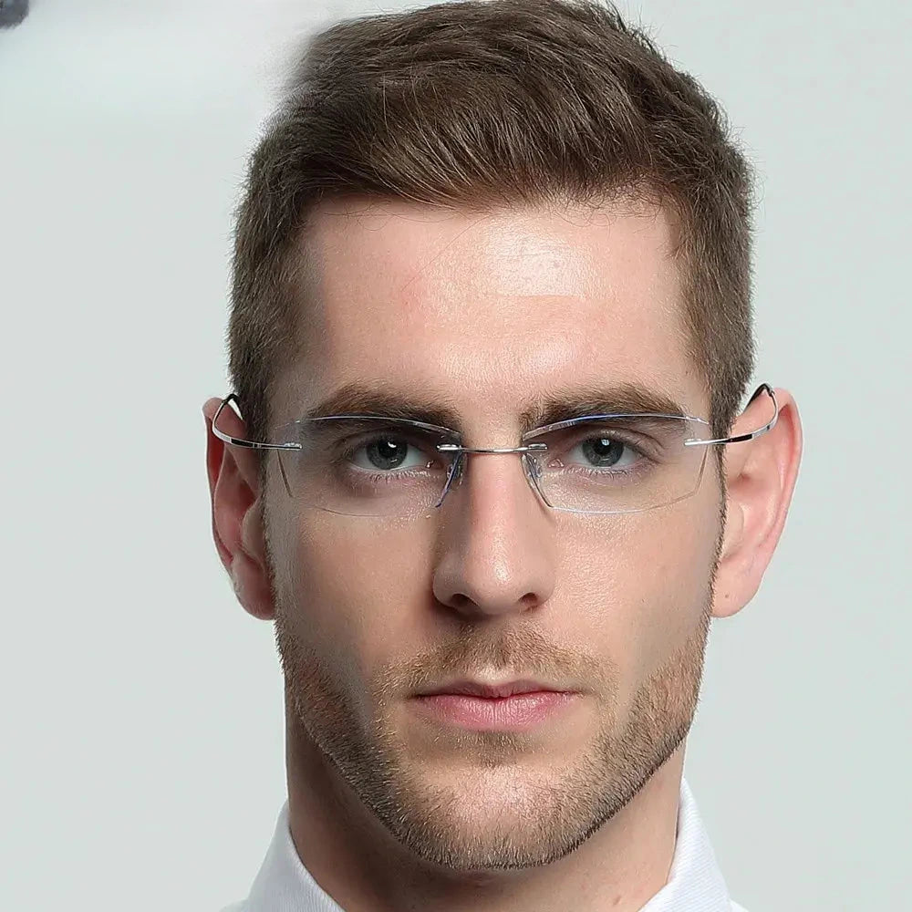Men's Square Rimless Titanium Prescription Glasses 60744 — view 2 | Rx Spectacle