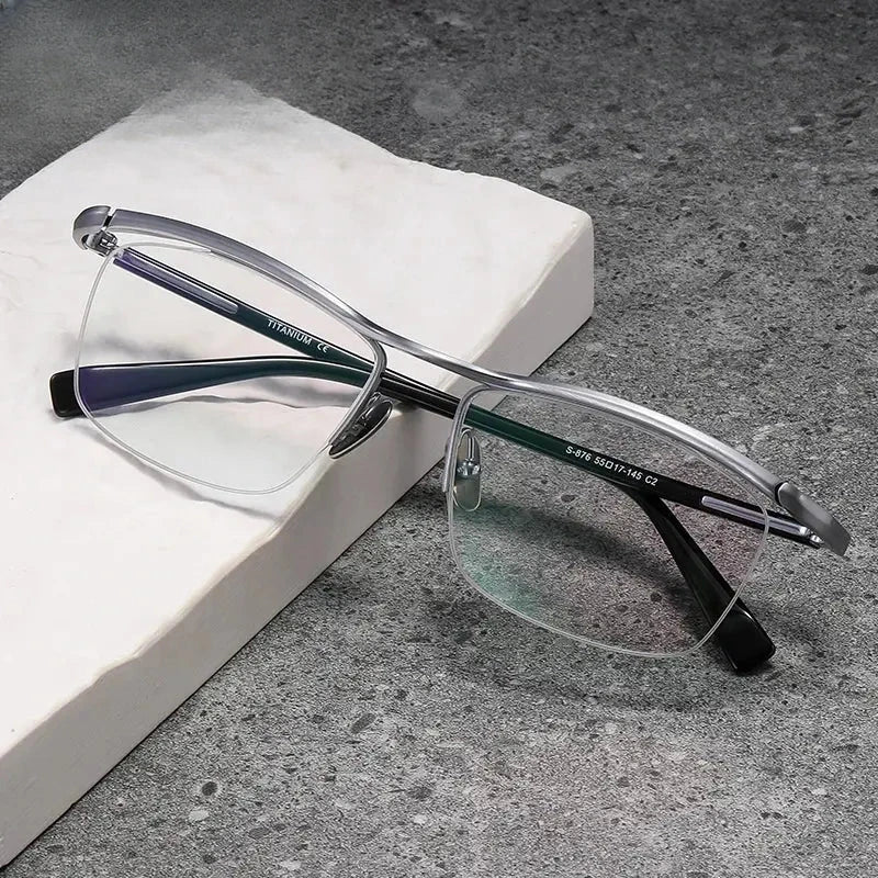 Men's Square Semi-Rimless Titanium Prescription Glasses 724876 — view 1 | Rx Spectacle