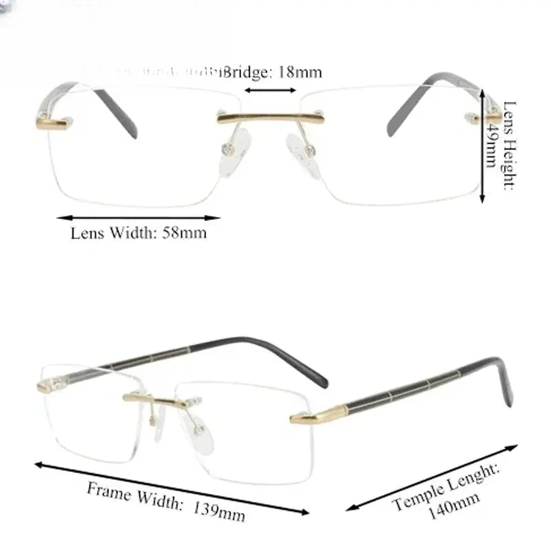 Unisex Square Rimless Titanium Prescription Glasses 816069 — view 3 | Rx Spectacle