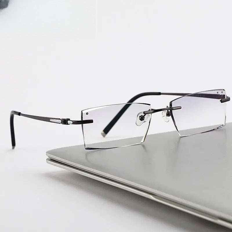 Men's Square Rimless Titanium Prescription Glasses 9090 — view 7 | Rx Spectacle