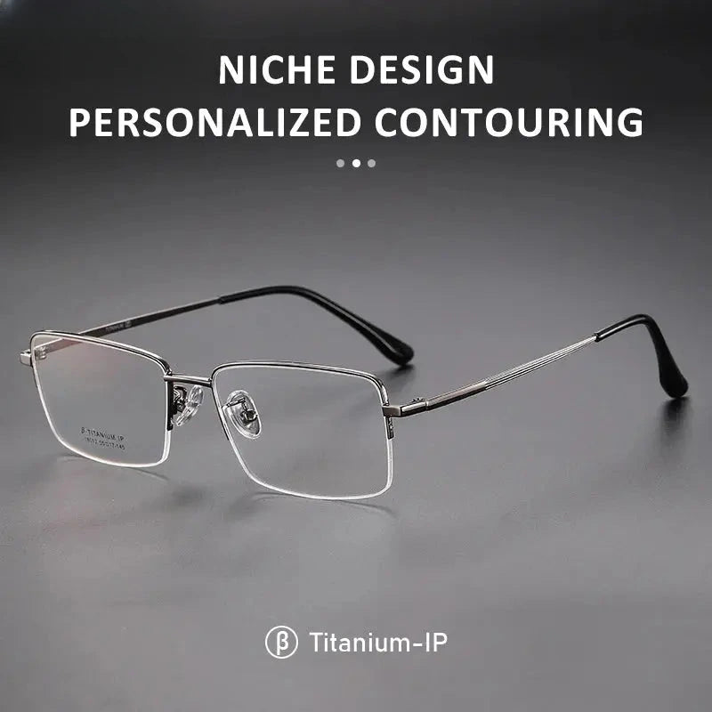 Unisex Square Semi-Rimless Titanium Reading Glasses 18012 — view 3 | Rx Spectacle