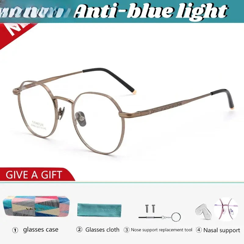 Women's Round Full Rim Titanium Flat Top Reading Glasses 69890 — view 3 | Rx Spectacle