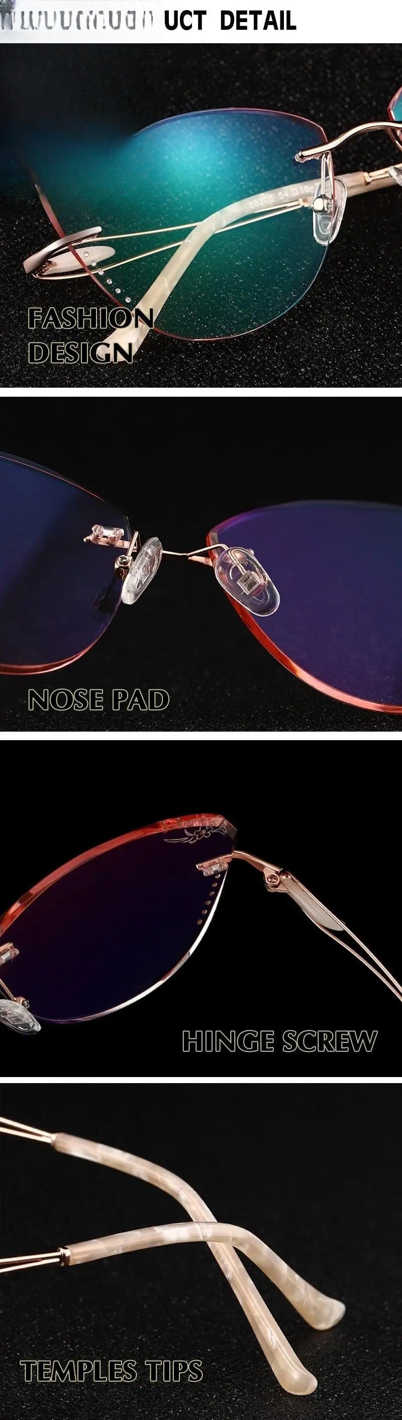 Women's Cat Eye Rimless Titanium Prescription Glasses 88205 — view 8 | Rx Spectacle